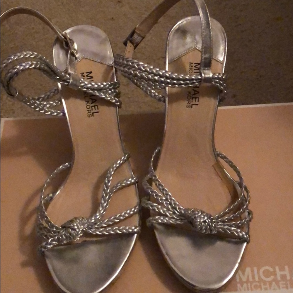 Michael Kors Sandals Wedge Silver Size 8 1/2M
